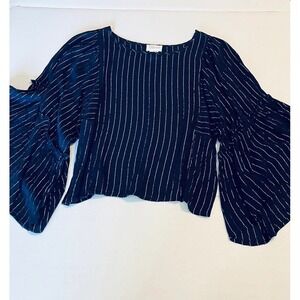 Sienna Sky navy blue with silver‎ stripe blouse top Size medium